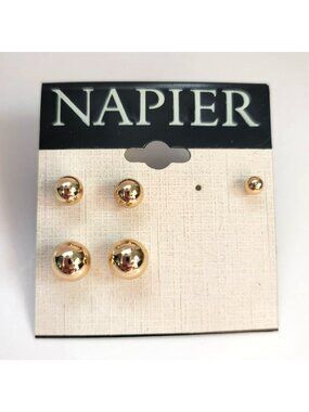 Gold Stud Earrings Two Pair and One Single Fashion Jewelry Napier DH804